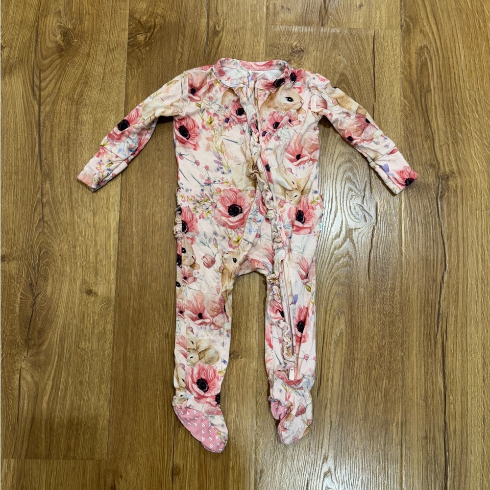 Posh Peanut Ruffle Floral Bunny Onesie